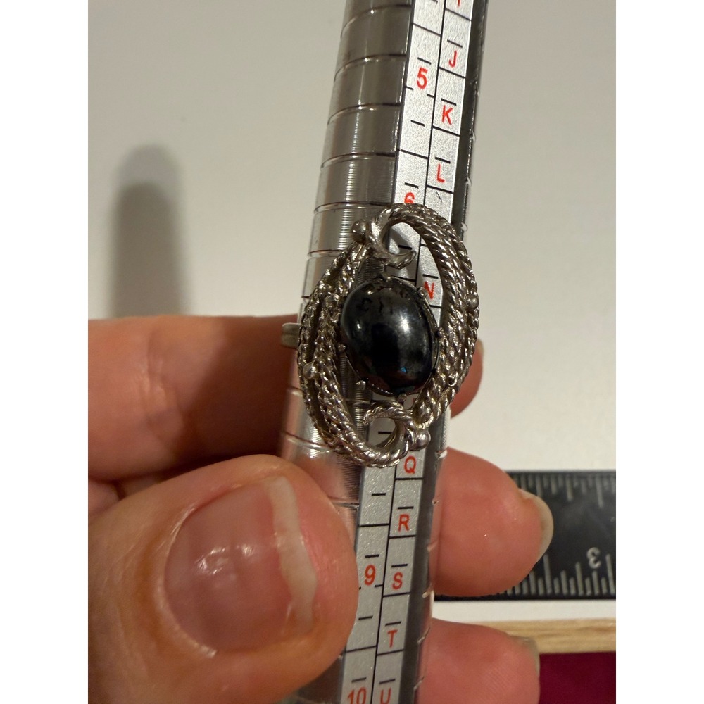 Vintage Sarah Coventry Hematite Ring Silver Tone Adjustable Cabochon Costume